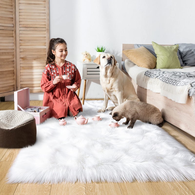 Noahas 3 x 5 White Faux Sheepskin Rug,Luxury Fluffy Faux Fur Rugs for Bedroom,Washable Area Rugs,Bedroom Rug,Furry Carpet Shag Rug,Soft Throw Rugs for Living Room Decor - Image 3